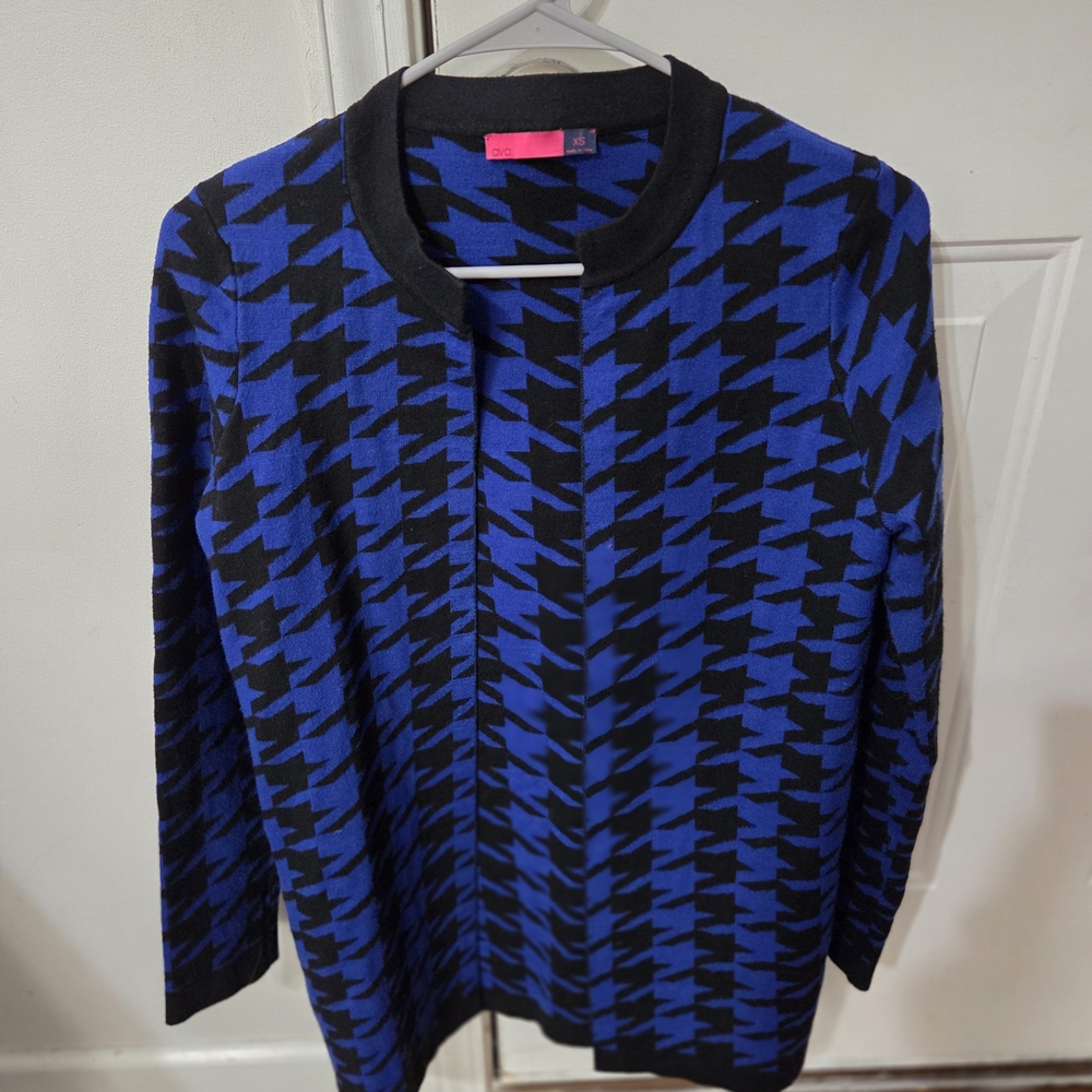Blue and Black Houndstooth Cardigan